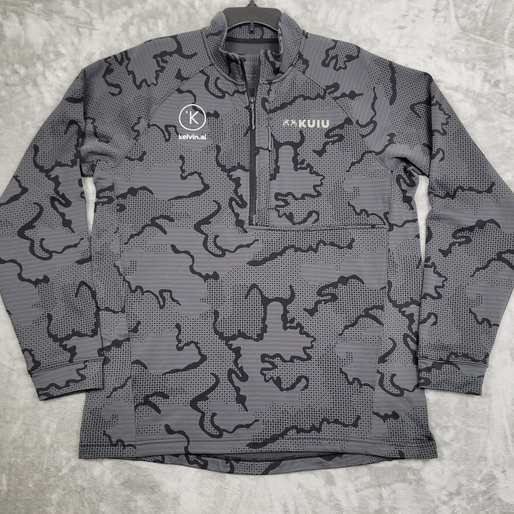 Kuiu Ridgepoint Fleece Men's XL 1/4 Zip Black Gray Camo Print Pullover Outdoor